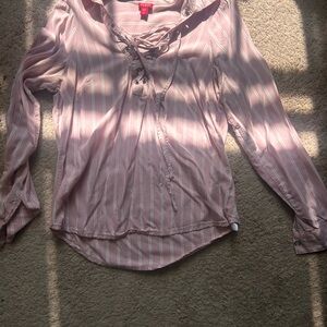 GUESS brand Women's Lace-Up Pink Stripe Long-Sleeve Top